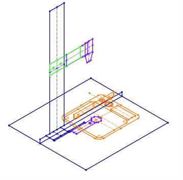 SolidWorks wireframe drawing of the blower test rig assembly